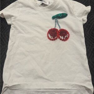 Lola + The Boys White Tee with Red Cherry Sequin Design